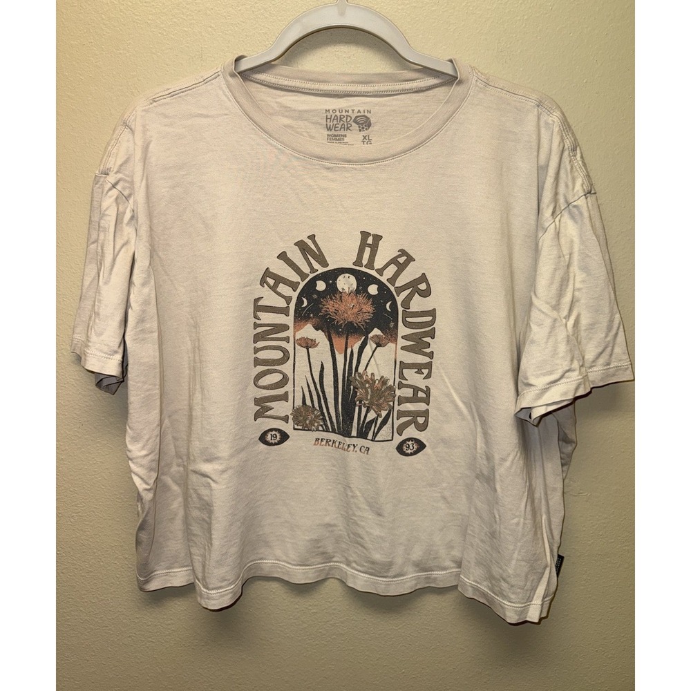 Mountain Hardwear Tee Boxy Crop Shirt Size XL Alpine Flowers Beige Boho Gypsy